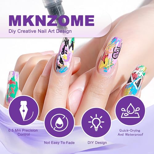 12 Color Nail Art Pens, 0.5 MM 3D Nail Polish Pens Set Drawing Painting Point Liner Acrylic Painted Pen Kit, Waterproof and Quick-drying Nail for DIY Nails Art Design Manicure Tools