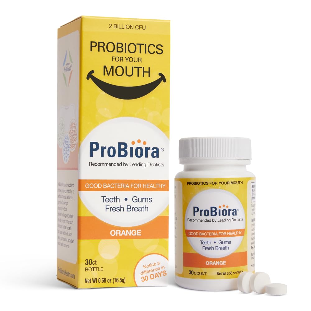 ProBiora Oral-Care Chewable Probiotic Tablets | Probiotic Supplement for Women & Men | Healthier Teeth & Gums | Fresher Breath | Whiter Teeth | 30 Count | Pack of 2 | Orange