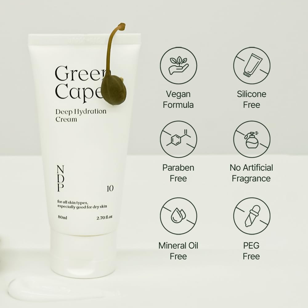 NATURAL DERMA PROJECT Green Caper Deep Hydration Cream (80ml / 2.70 Fl oz) Calming, Soothing, Panthenol, Hydrating for Sensitive and Dry Skin, Face Moisturizer, NDP