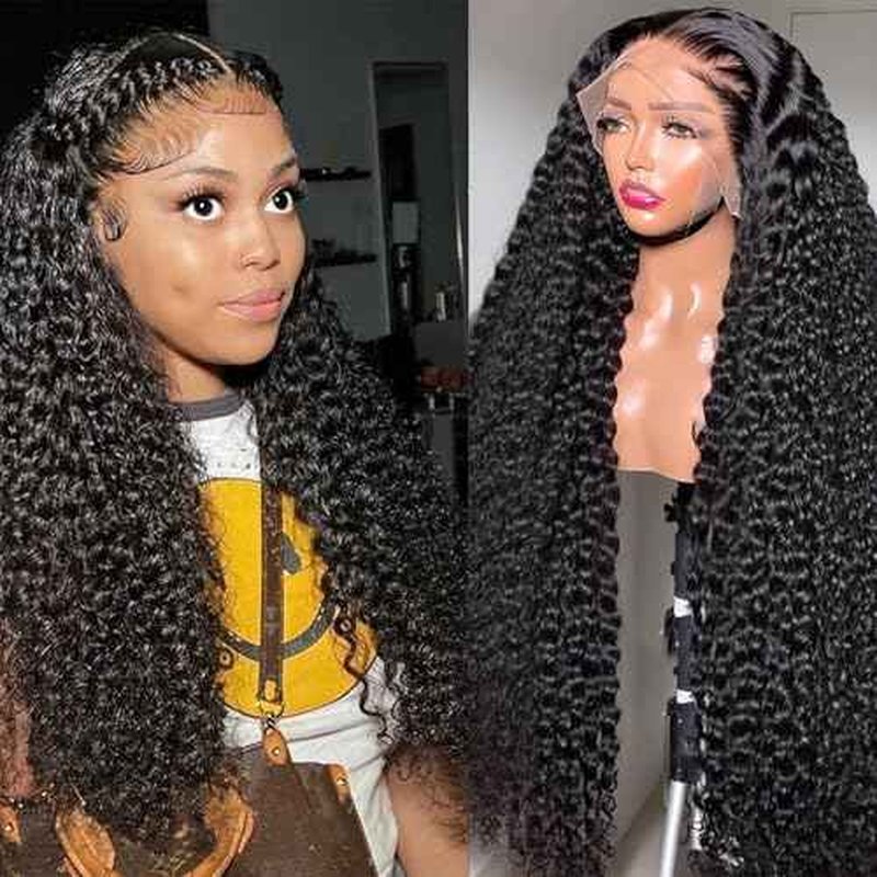 13x4 Lace Front Wigs Human Hair Pre Plucked Wet and Wavy Human Hair Wigs for Black Women Glueless Brazilian Curly Lace Frontal Wig Natural Color 180 Density (32 Inch)