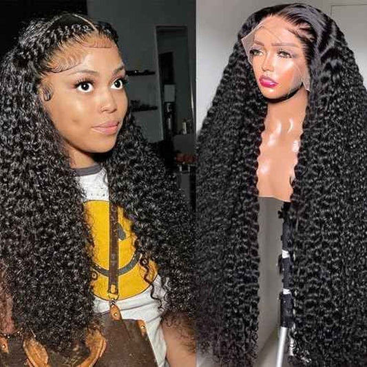 13x4 Lace Front Wigs Human Hair Pre Plucked Wet and Wavy Human Hair Wigs for Black Women Glueless Brazilian Curly Lace Frontal Wig Natural Color 180 Density (32 Inch)