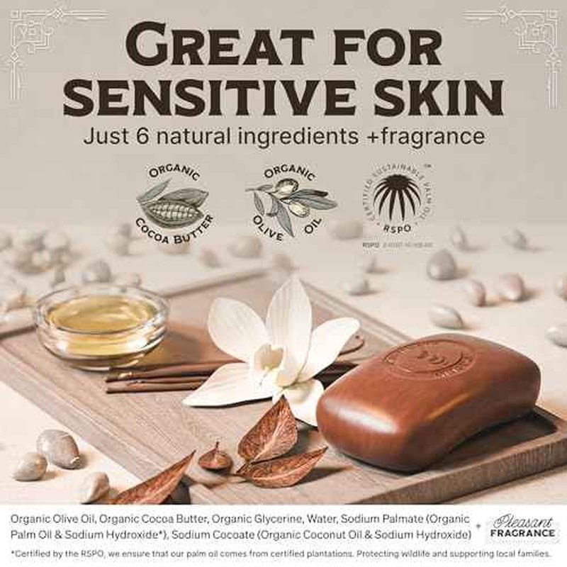 Body Wash Castile Soap Bar for Sensitive Skin ? Long Lasting Natural Bar Soap for Men w/Olive Oil and Cocoa Butter - Vegan Tobacco Vanilla Scented by Carolina Castile, 5 oz Each