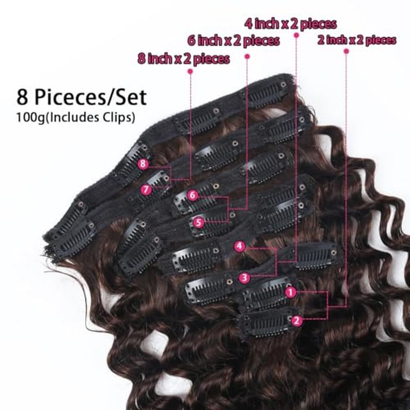 Clip in Hair Extensions Real Human Hair 18 Inch Double Weft Seamless Clip ins Brazilian Deep Wave Curly Remy Human Hair Extensions for Women 8Pcs 120g 20 Clips Dark Brown