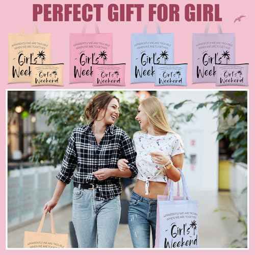 Paterr 8 Pcs Girls Weekend Gifts Includes 4 Makeup Bag Girls Trip Gifts 4 Weekend Tote Bag Travel Favors for Women Summer Cosmetic Zipper Pouch Wedding Birthday Bachelorette Party(Stylish Color)