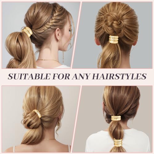 3PCS Metal Hair Tie For Women,Gold Cuffs,Metal Geometric Gold Hair Ties, Hair Accessories Stretchy and Non-Damage Ponytail Holders,Ponytail Cuff Hair Bands For Hair Styling (SET8)