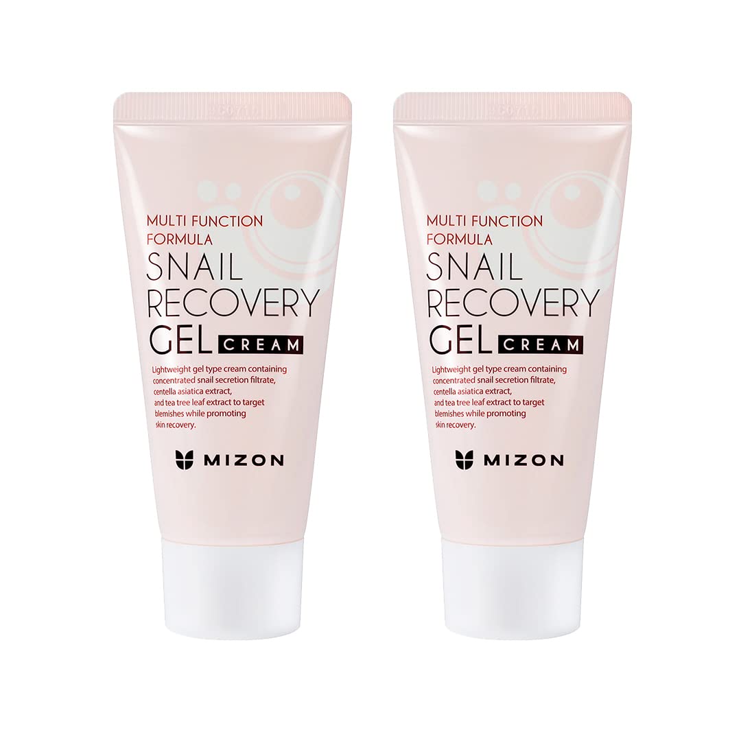 MIZON Set of Two Snail Recovery Gel Cream Snail Mucin with Peptides and Niacinamide for Fine Lines Skin Elasticity Moisture Fragrance-Free Korean Skincare(45ml 1.52 fl.oz -Pack of 2)