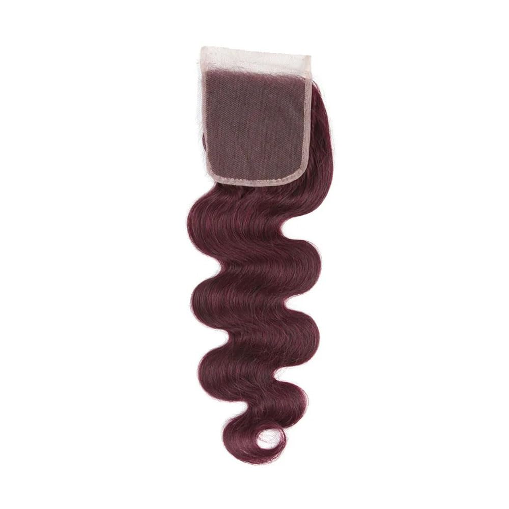 #99j Wine Red Lace Closure 4X4 HDTransparent Lace Front 24 Inch Brazilian Virgin Hair Free Part Pre Plucked 100% Burgundy Body Wave Lace Closure Human Hair Extensions