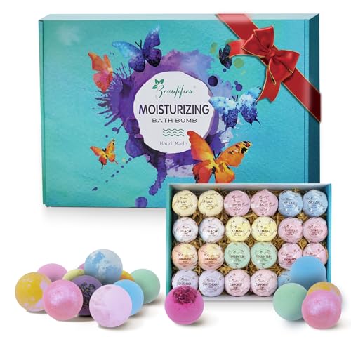 Dry Skin Moisturizer Bath Bombs Gift Set 24, with Relaxing Scents Made from Essential Oils for Bubble and Spa Bath, Handmade Christmas Gifts for Her/Him, Wife, Girlfriend