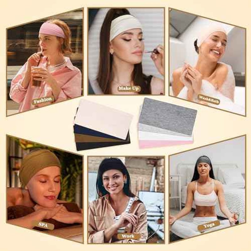 8 Pack Wide Headbands for Women, Elastic Soft Fabric Hair Bands Hair Warp for Daily Workout Yoga Running, Non Slip 8 Colors