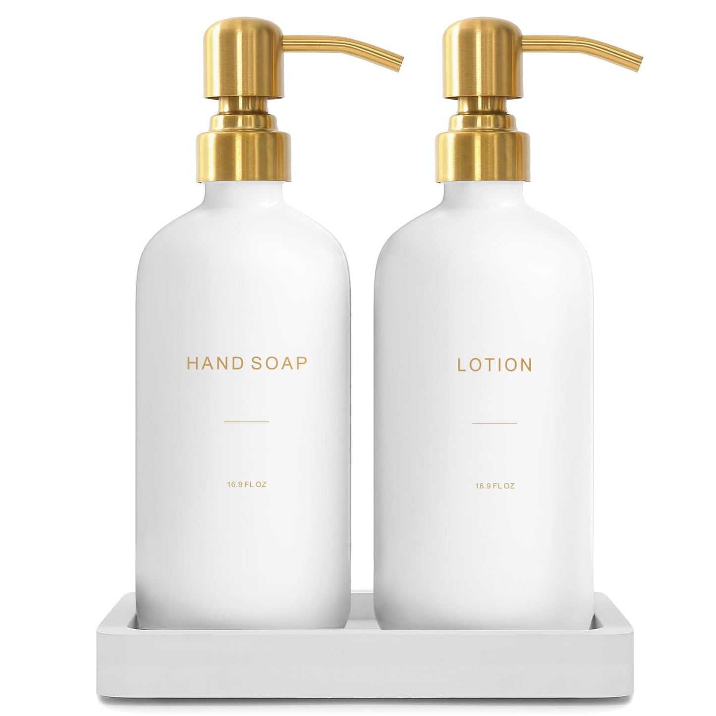 Prus Waso Gold Soap Dispenser Bathroom Set, Hand and Lotion Dispenser with Stainless Steel Pump, Perfect for Modern Bathroom Decor. (Gold)