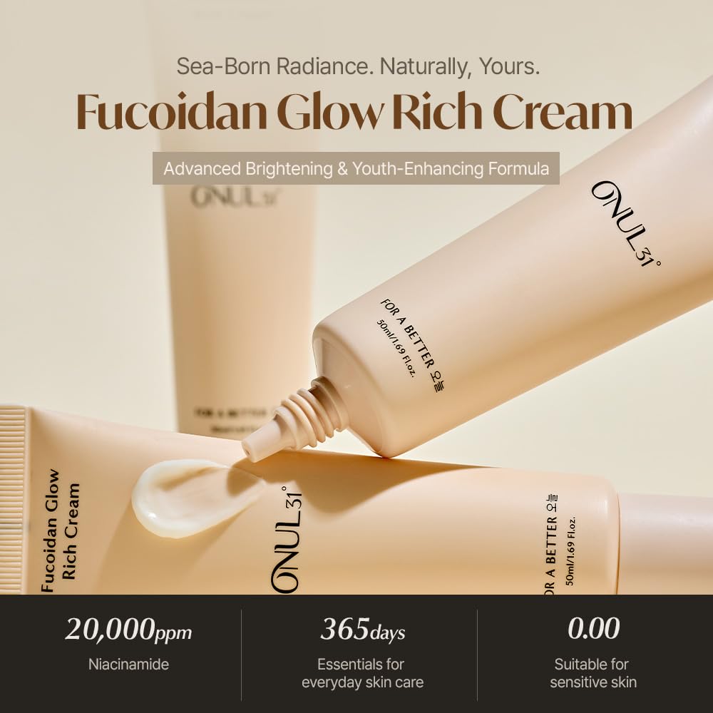 ONUL31° Fucoidan Glow Rich Cream-Daily Face Moisturizer with Niacinamide & Plant-Based Ingredients for Dry Sensitive Skin | Korean Skincare 1.69 fl. oz