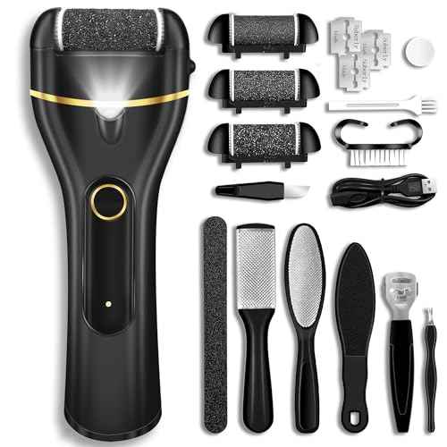 Callus Remover for Feet, Electric Foot Callus Remover Waterproof with 3 Rollers 2 Speed Battery Display,17 in1 Rechargeable Foot File Pedicure Kits for Dead Hard Cracked Dry Skin