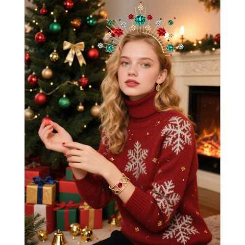 mokkia Christmas Headband for Women Snowflake Headbands Halo Crown Christmas Accessories Outfits Decorations Ugly Sweater Costume Party Favors Decors Holiday Gifts (Pattern A)