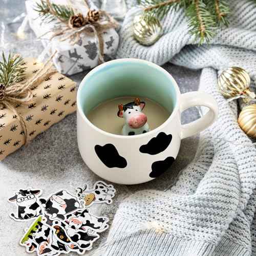 Honeydak Cow Gifts Set for Women Cow Printed Accessories Includes Makeup Bag Gift Box Cute Socks Keychain Mug Scented Candle Stickers for Christmas and Birthday Party Gifts
