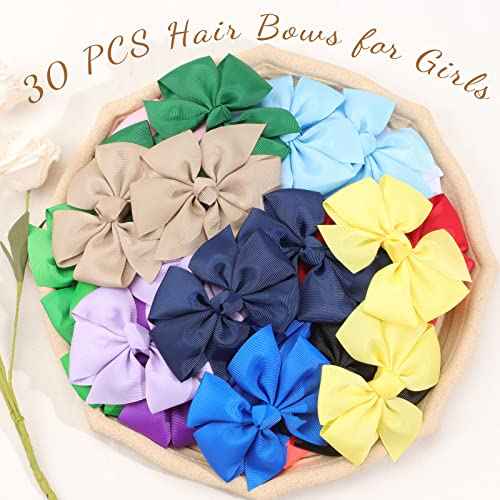30PCS 4 Inch Pinwheel Hair Bows for Baby Girls, Oaoleer Boutique Grosgrain Ribbon Toddler Bows Hair Clips, Gift for Kids Hair Accessories In Pair