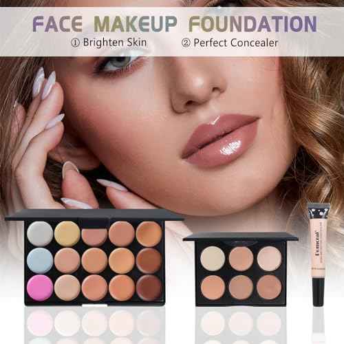 All In On Makeup Kit Makeup Set For Teens, Women, Girl and Beginners Includes Eyeshadow Concealer Palette Lip Gloss Set Lipstick Eye Pencil Makeup Brushes