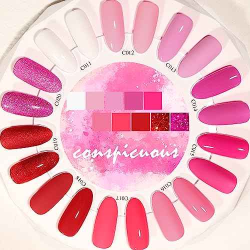 Pink Gel Nail Polish Set, Light/Hot Pink Cherry Blossom Strawberry All Seasons Soak Off Long Lasting Romantic 10 Colors Starter Kit DIY Home Gift for Girlfriend Woman Beginners