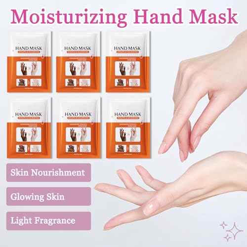 Hydrating Hand Masks, 6PCS Hand Mask Moisturizing Gloves for Men Women, Smooth Long Lasting Soft Exfoliating Hand Peeling Spa Mask Moisturizer Beauty Gift Set for Dry Cracked Rough Dull Hands£¨E)