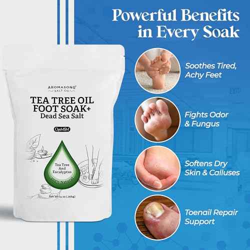 Aromasong Tea Tree Foot Soak with Magnesium Flakes and Dead Sea Foot Soaking Salts - Pedicure Tea Tree oil foot Soak for Dry Cracked Feet-Athlete's Callus Remover- Eliminates Odor- Packaging may vary