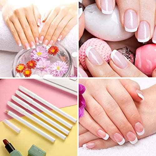 Blulu 3 Pieces White Nail Pencil 2-in-1 Nail Whitening Pencil French Nail Pencils with Cuticle Pusher for DIY Nail Manicure Supplies