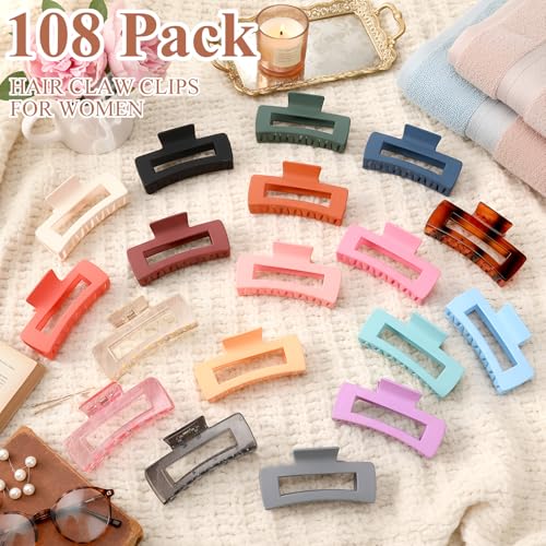 Hoteam 36 Pcs 4.1 Inch Large Hair Claw Clips Bulk Rectangular Big Hair Claws Matte Nonslip Banana Clip Strong Hold Plastic Barrettes for Women Gifts Accessories, 18 Colors