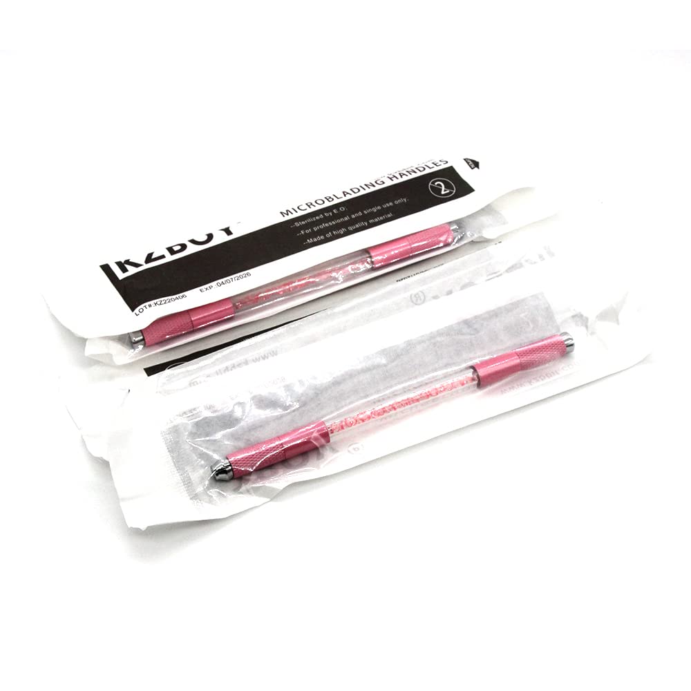 10 KZBOY Pink Microblading Handles Double Ends with Lot # and Expiration Date (Pink)