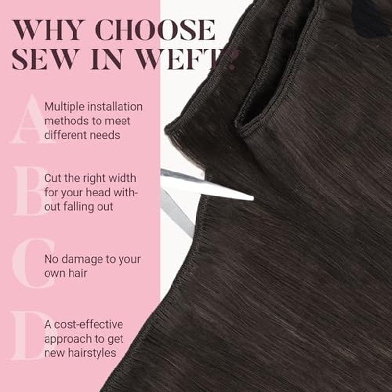 MAXITA Sew in Hair Extensions Real Human Hair, Weft Hair Extensions Human Hair, #2 Dark Brown 16 inch 80g Double Weft Remy Silky Sew in Weft Hair Extension Human Hair