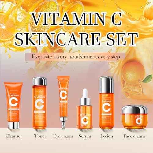 Skin Care Set Kit Vitamin C Korean Skincare Set Skin Care for Kids Includes Toner, Serum,Cleanser Gift Set for Women Teens Girls (6pcs Full Size Set)