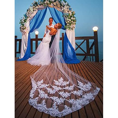 Cathedral Wedding Veil Long Bridal Lace Veil Tulle Hair Accessories With Comb for women Floral 118" Veil Headpeice