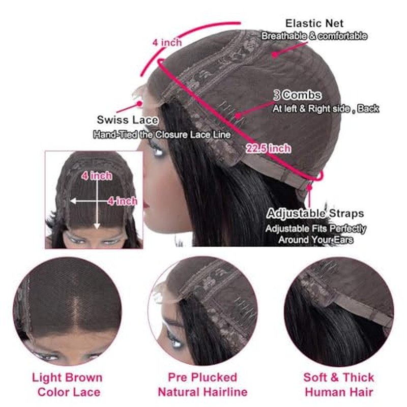 Josblue 4x4 Deep Wave Lace Front Wigs Human Hair Wigs,Wet and Wavy Lace Frontal Wig 180% Density HD Transparent Lace 100% Unprocessed Virgin Human Hair for Black Women Natural Color (22 Inch)