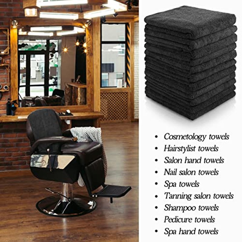 26 Pack Salon Towel Bulk Black Microfiber Hair Drying Towels Bleach Proof Microfiber Lint Free Absorbent Hand Towels Set for Home Hotel Bath Salon Spa Gym, 16 x 27 Inches