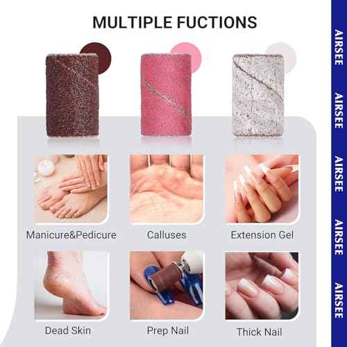 AIRSEE Sanding Bands for Electric Nail Drill 100 Piece Set 180 Grit Medium Acrylic File Attachments Professional Sander 1 Mandrel Bit Beauty Salon Accessories Manicure and Pedicure Finger Callus Brown
