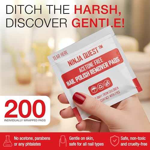 Nail Polish Remover Pads 100% Non Acetone - 200 Pack of Individually Wrapped Bulk Set Gel Nail Polish Remover Wipes - Fingernail Travel Kit to Clear Nail Polish for Home & Professional Removal