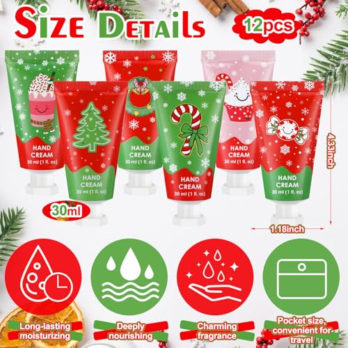 Loopeer 12 Pcs Christmas Hand Cream Gifts Bulk Christmas Mini Hand Lotion Xmas Stocking Stuffers Gifts Travel Size Mini Creams Moisturizer Cream Xmas Party Favors for Dry Skin Women Men Mom Employee