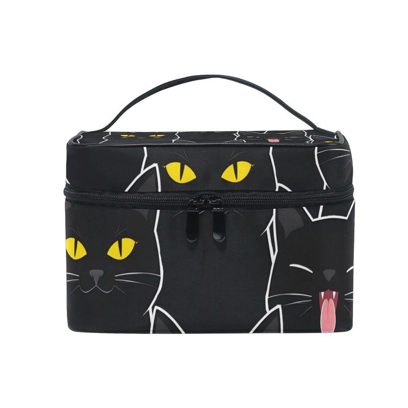 senya Travel Makeup Bags With Zipper Black Cats Pattern Cosmetic Bag Toiletry Bags Train Cases Storage Bags Portable Multifunction Case for Women Girls