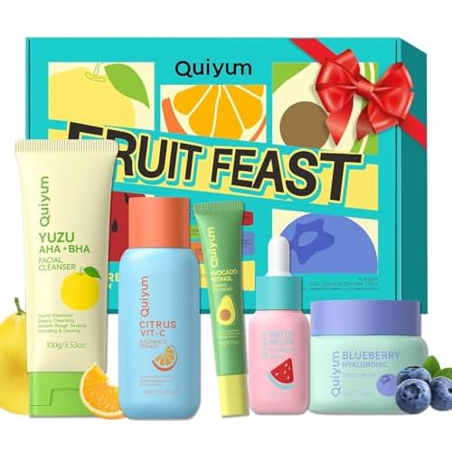 Fruit Skin Care for Teens, 5 Daily Routine Beauty Skin Care Sets - Exfoliation, Smooth, Clean, Oil Control, Firm, Hydrate, Glow Up, Skincare Gift Set for Girls Women, Facial Travel Set, for All Skin