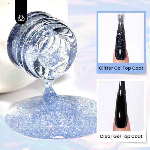beetles Gel Polish Glitter Top coat Gel Polish 15ml Reflective Silver Mix Glitter Shiny Gel Nail Polish No Wipe Uv Gel Top Coat Nail Decoration Nail Art Sparkle Manicure DIY Home Salon