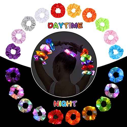 10PCS LED Hair Scrunchies with Light Modes for Girls, Premium Elastic Bands with Gift Bag - Glowing Hair Rings, Great Holiday Headwear