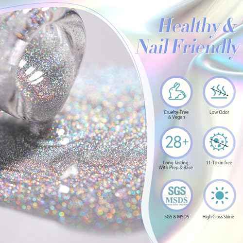 Born Pretty Magnetic Gel Nail Polish Silver Holographic Cat Magnetic Eye Gel Polish Nail Gel Soak Off Nail Art Salon Manicure Collection Gift