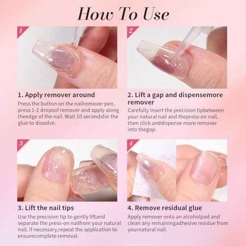 Curvlife New 3 IN 1 Nail Glue Remover Pen, Nail Glue Remover For Press On Nails, Click&Remove Pen Design, Not for Gel Polish Base Coat, For Fake Nails Debonder Adhessive Remover Acetone-free, 2pcs,5ml