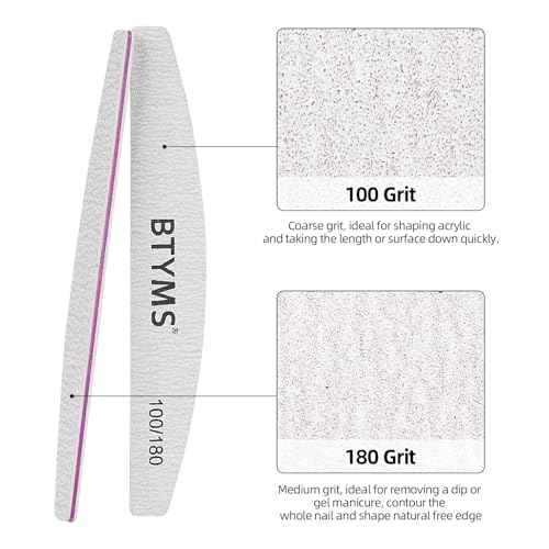 BTYMS 25Pcs 100/180 Grit Nail File and Buffer Professional Double-Sided Emery Boards for Acrylic, Gel & Natural Nails