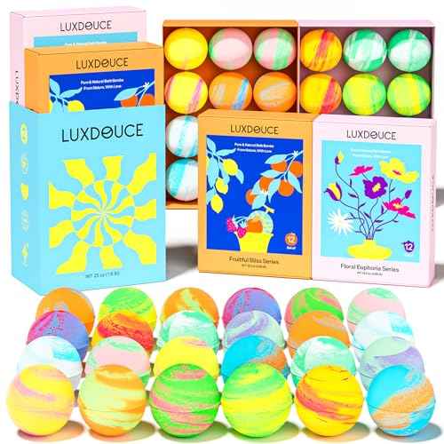 Bath Bombs Gift Se, 24 Pack Bubble Bombs with 12 Unique Scents, Floral & Fruity Collections, Skin-Soothing & Mood-Enhancing, Spa Gifts for Women, Wife, Stress Relief & Relaxation