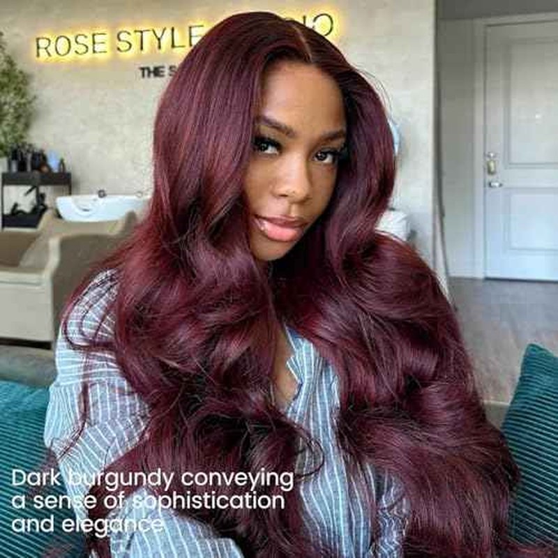 ALHER #99j Dark Burgundy Body Wave Bundles with 2x6 Kim K Lace Closure 18 20 22+18 Inch, Purplish Wine Red Color 3 Bundles with 2x6 Long Deep Part Closure With Baby Hair 100% Real Human Hair