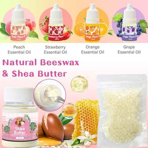 DIY Lip Balm Making Kit Teen Girl Gifts Trendy Stuff Make Your Own Lip Gloss Set with Natural Beeswax, Shea Butter,Sweet Almond Oil,24 PCS Lip Blam Containers