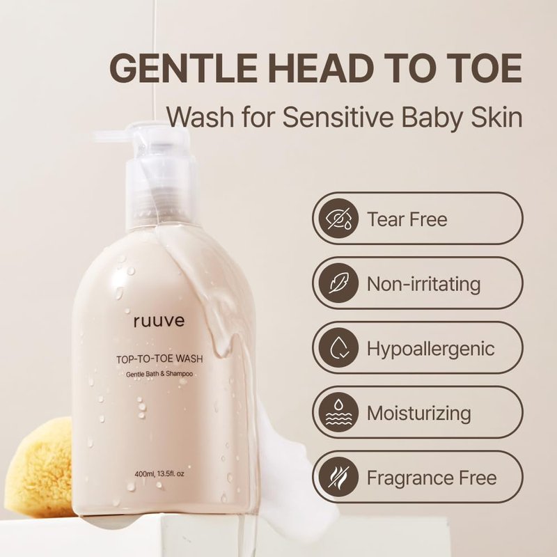 ruuve Baby Body Wash & Shampoo - Tear-Free,Hypoallergenic for Sensitive skin - Head-to-Toe Cleanser for Newborns and kids, 13.5 Fl oz