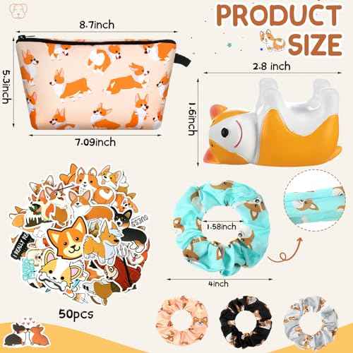 Hotop 61 Pcs Corgi Gifts Set for Dog Lovers Includes Corgi Socks Makeup Bag Ring Holder Cute Stickers Hair Scrunchies for Women Girls Dog Lovers