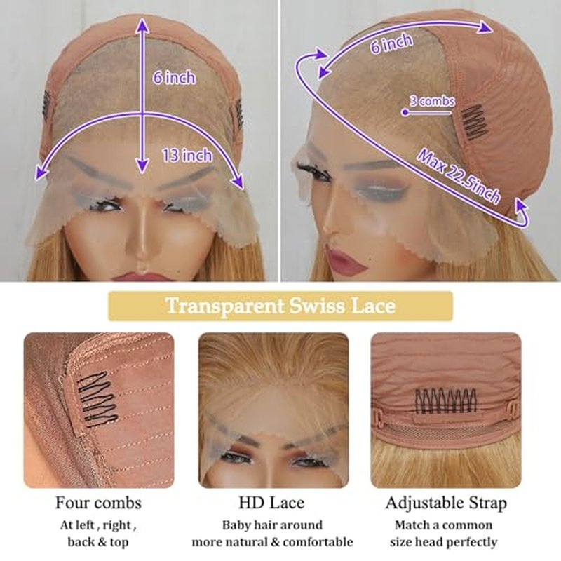 SOKU 13x6 Strawberry Honey Blonde Lace Front Wigs,32 Inch Long Straight Synthetic Hair with Pre Plucked Hairline,Free Part Silky Straight Glueless Lace Frontal Wig for Women Beginner Friendly