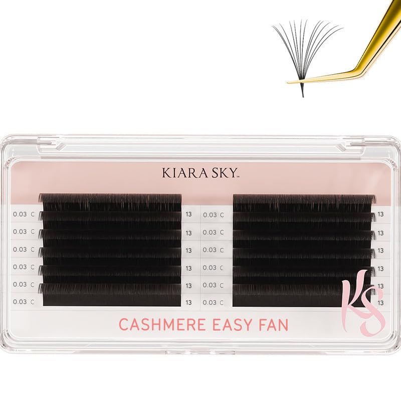 KIARA SKY LASH Premium Cashmere Easy Fan Lash Extensions - Soft Semi-Matte Finish | Black (C-0.03-13mm)