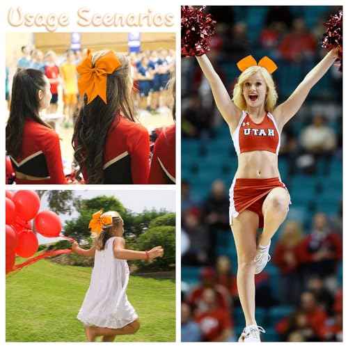 2 PCS Large Orange Hair Bows for Girls - Cheerleading Bows with Large Size for Cheerleaders' Hair