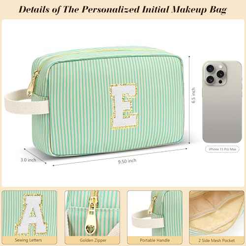 Travel Makeup Bag Christmas Gifts for Women Girl Teens, Personalized Initial Makeup Bag for Cute Teen Girls, Preppy Stuff Toiletry Bag Cosmetic Bag, Teen Girls Gift Trendy Stuff, Letter K